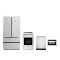 Cosmo 4 Piece Kitchen Package With 24" Freestanding Gas Rang 24"  Built-in Fully Integrated Dishwasher  24" Built-in Mic