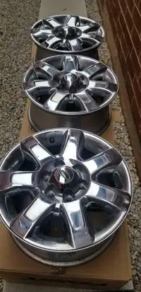THREE RIMS ONLY NOT FOUR. LIKE  NEW   FORD F150  FACTORY 18 INCH  CHROME CLAD ALLOY WHEELS       WITH CENTER CAPS