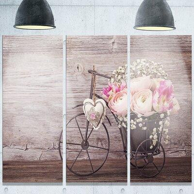 Design Art 'Ranunculus Flowers in Bicycle Vase' 3 Piece Photographic Print on Metal Set in Home Décor & Accents