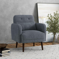 ARMCHAIR, FABRIC ACCENT CHAIR, MODERN LIVING ROOM CHAIR WITH WOOD LEGS AND THROW CUSHIONS FOR BEDROOM, GREY