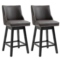 Red Barrel Studio 28" Swivel Bar Height Bar Stools Set Of 2, Armless Upholstered Barstools Chairs With Nailhead Trim And