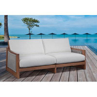 Hokku Designs Auburnvale 86'' Wide Outdoor Teak Patio Sofa with Cushions
