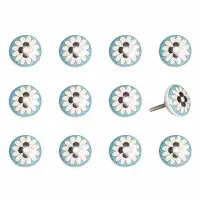 HomeRoots Floral White And Sky Blue Set Of 12 Knobs