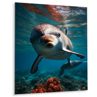 Highland Dunes Dolphin Serene Swim I - Animals Metal Wall Art Living Room