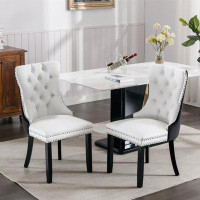 House of Hampton PU And Velvet Upholstered Dining Chair With Solid Wood Legs ,Set Of 2