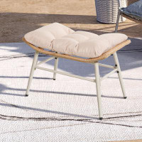 Bay Isle Home™ Patio Beige Wicker Curved Footstool with Beige Cushion