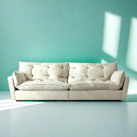 PULOSK 94.49" White Velvet Modular Sofa cushion couch