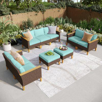 Red Barrel Studio 9-piece Wicker Outdoor Patio Furniture Set, Sectional Patio Set With Cushions