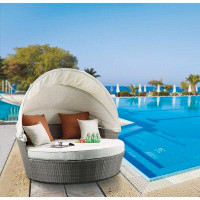 Wade Logan Bitanya 71" Wide Outdoor Wicker Round Patio Daybed with Cushions