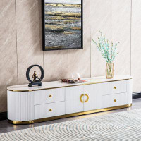 Everly Quinn White Sintered Stone Tv Stand, Media Console Television Table For Living Room And Bedroom