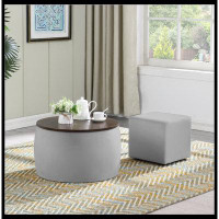 Latitude Run® Round Ottoman Set with Storage, 2 in 1 combination, Round Coffee Table, Square Foot Rest Footstool