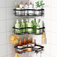 Rebrilliant Corner Shower Caddy, Shower Organizer With Soap Holder, 14 Hooks, Adhesive Shower Shelf For Inside Shower, 3