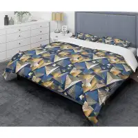 Made in Canada - East Urban Home Gold And Blue Cubes Mid-Century Duvet Cover Set