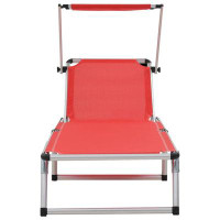 Arlmont & Co. Folding Sun Lounger With Roof Aluminum And Textilene Red