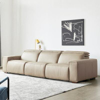 MABOLUS 119.26"Beige Genuine Leather Power Push Reclining Couch