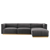 Modway Conjure Channel Tufted Performance Velvet 4-Piece Sectional In Gold Navy