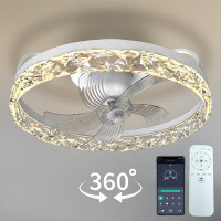HELYIVLE 360 Degrees Rotation Can Adjust The Intelligent Fan Blade LED Ceiling Fan Light