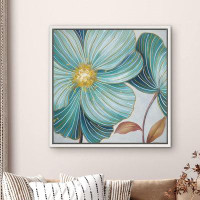 wall26 Teal Flower Duo with Yellow Stigma Floral Plants Watercolor Modern Art Rustic Closeup Pastel