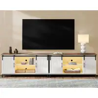 Gracie Oaks WAMPAT LED TV Stand For Tvs Up To 85 Inch, White Entertainment Centre For 85 Inch TV Console Table Farmhouse