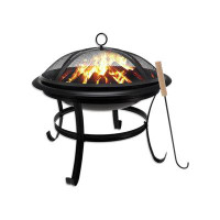 Winston Porter Wood Burning Fire Pit With Net Cover And Fire Picker, Durable Alloy Steel Fire Pit Outside, Small Fire Pi