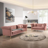 Pink Velvet Living Room Sofa Loveseat