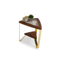 Mercer41 Mercer41 Super Sleek And Stylish Tripod Shelf End Table Wooden And Tempered Glass Inlay 20 Inches, With Quintes