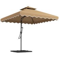 Arlmont & Co. 8' Cantilever Patio Umbrella W/ Weights, Double Top Parasol, Khaki