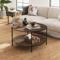17 Stories 32In Round Coffee Table With 2-Tier Storage Shelf
