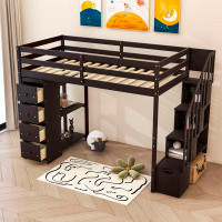 Harriet Bee Morena Kids Twin Size 4 Drawers Loft Bed with Storage Shelves