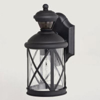 Breakwater Bay Auda 1 Light Textured Black Motion Sensor Dusk To Dawn Outdoor Wall Lantern Clear Glass Shade, LED Compat