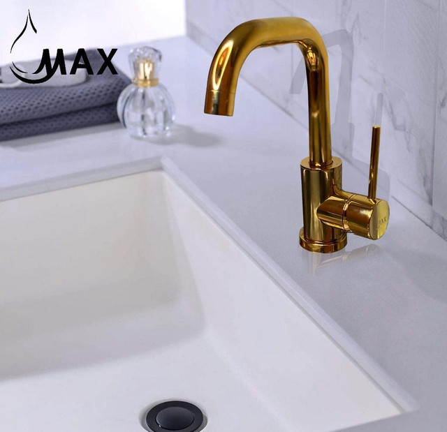 Swivel Side Handle Bathroom Faucet Shiny Gold Finish in Plumbing, Sinks, Toilets & Showers - Image 2