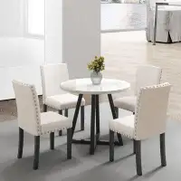 Red Barrel Studio 5-Piece Dining Set With Round Imitation Marble Tabletop With Four Upholstered-Seat Chairs