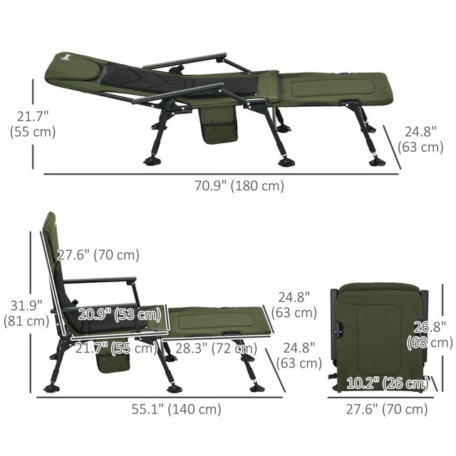 Fishing Bed Chair 55.1" L x 31.9" W x 24.8" H Dark Green in Exercise Equipment - Image 3