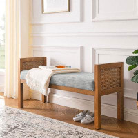 Hokku Designs Linen Upholstered Bedroom Bench, Bench Equipped With Solid Wood Legs, Rattan Woven Mesh, And Detachable Up