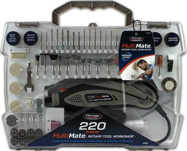 CHICAGO POWER TOOLS® 220-PIECE ROTARY TOOL KIT FOR PROJECTS, REPAIRS, AND MORE -- Only $49.95 per kit! in Hand Tools