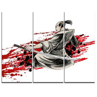 Made in Canada - Design Art Japan Warrior  Japanese Canvas Artwork - 3 Piece Graphic Art on Wrapped Canvas Set