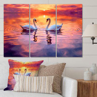 August Grove Swans In Love Romantic Sunset II - Animals Swans Canvas Print Set