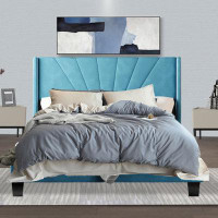Mercer41 Modern Queen Size Velvet Upholstered Bed, Double