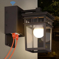 17 Stories Porch Light With GFCI Outlet Built In, Dusk To Dawn Outdoor Light With Outlet, Waterproof Anti-Rust Alunmium