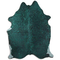 Foundry Select ACID WASHED HAIR ON COWHIDE GREEN METALLIC ON BLACK 3 - 5 M GRADE A