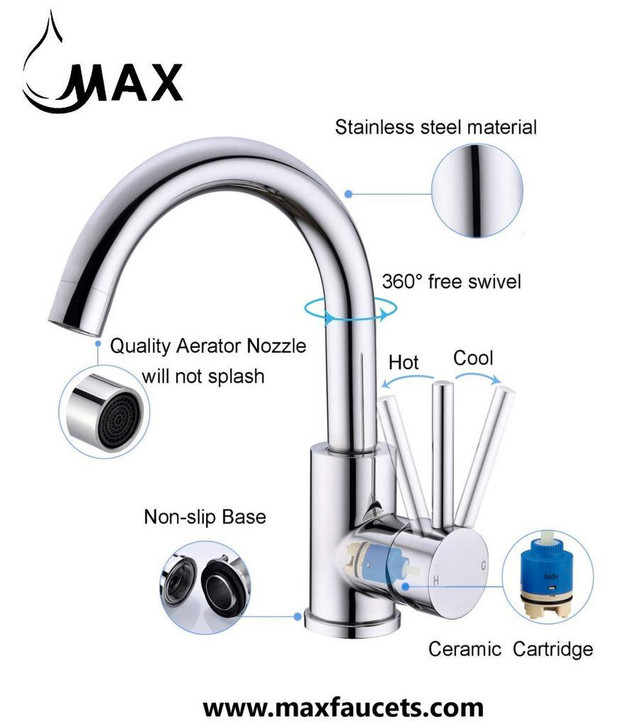 Bathroom Faucet Side Handle Swivel Spout Chrome Finish in Plumbing, Sinks, Toilets & Showers - Image 3
