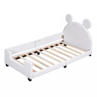 Trinx Teddy Fleece Twin Size Upholstered Daybed With Carton Ears Shaped Headboard, White(Expected Arrival Time: 9.17)