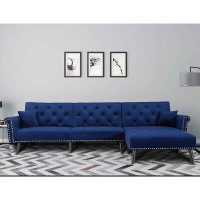 House of Hampton Aizak 115" Wide Velvet Reversible Sleeper Sofa & Chaise