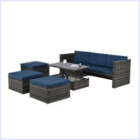 Latitude Run® Modern 5-Piece Outdoor Conversation Sofa Set With Plywood Coffee Table