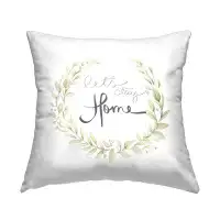 East Urban Home Let''s Stay Home Soft Green Botanical Wreath Printed Throw Pillow Design By Janice Gaynor