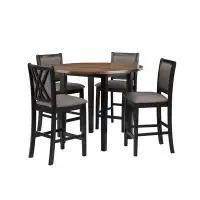 Red Barrel Studio Jeremy 42 Inch 5 Piece Round Counter Table Set With Fabric Seat, Brown And Black