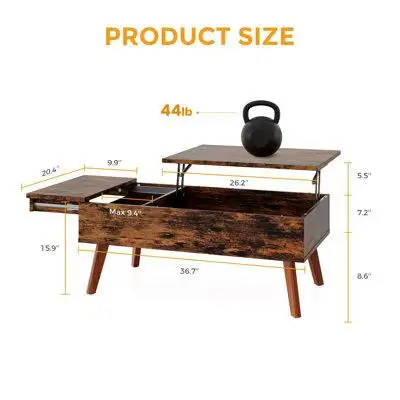 George Oliver Modern Rustic Brown Coffee Table - Easy Assembly, Gentle Closing, Hidden Storage