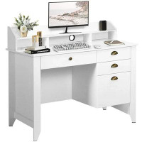 Red Barrel Studio Modestine White Desk With Drawers, Computer Desk With File Drawer, Home Office Desk With Storage, Whit