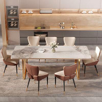 WOOD PEEK LLC Light Luxury Modern Simple Rectangular Pandora Rock Plate Dining Table And Chair Combination