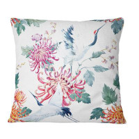 East Urban Home Crane Bird With Flowers And Plants - Patterned Printed Throw Pillow